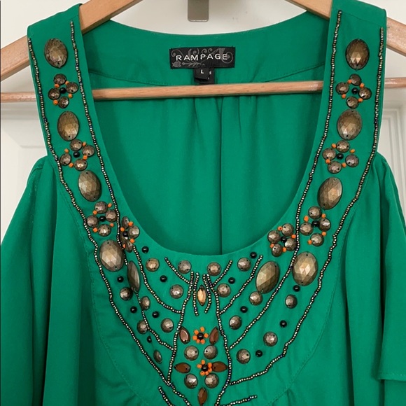 Off the Shoulder Green Dress - Picture 2 of 7